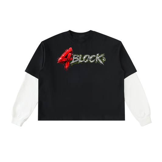 Layered Contrast Sleeve Cotton T-Shirt