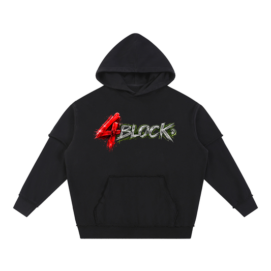 Snow Washed Raw Edge Double Layered Hoodie