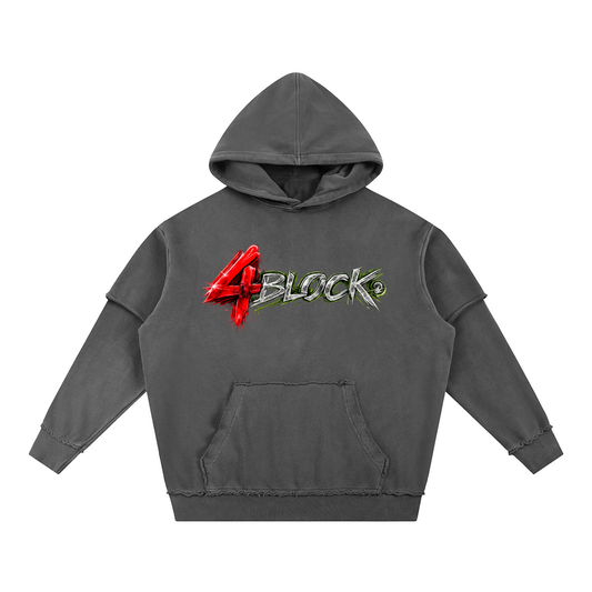 Snow Washed Raw Edge Double Layered Hoodie