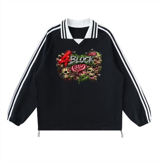 Contrast Striped Lapel Collar Sweatshirt