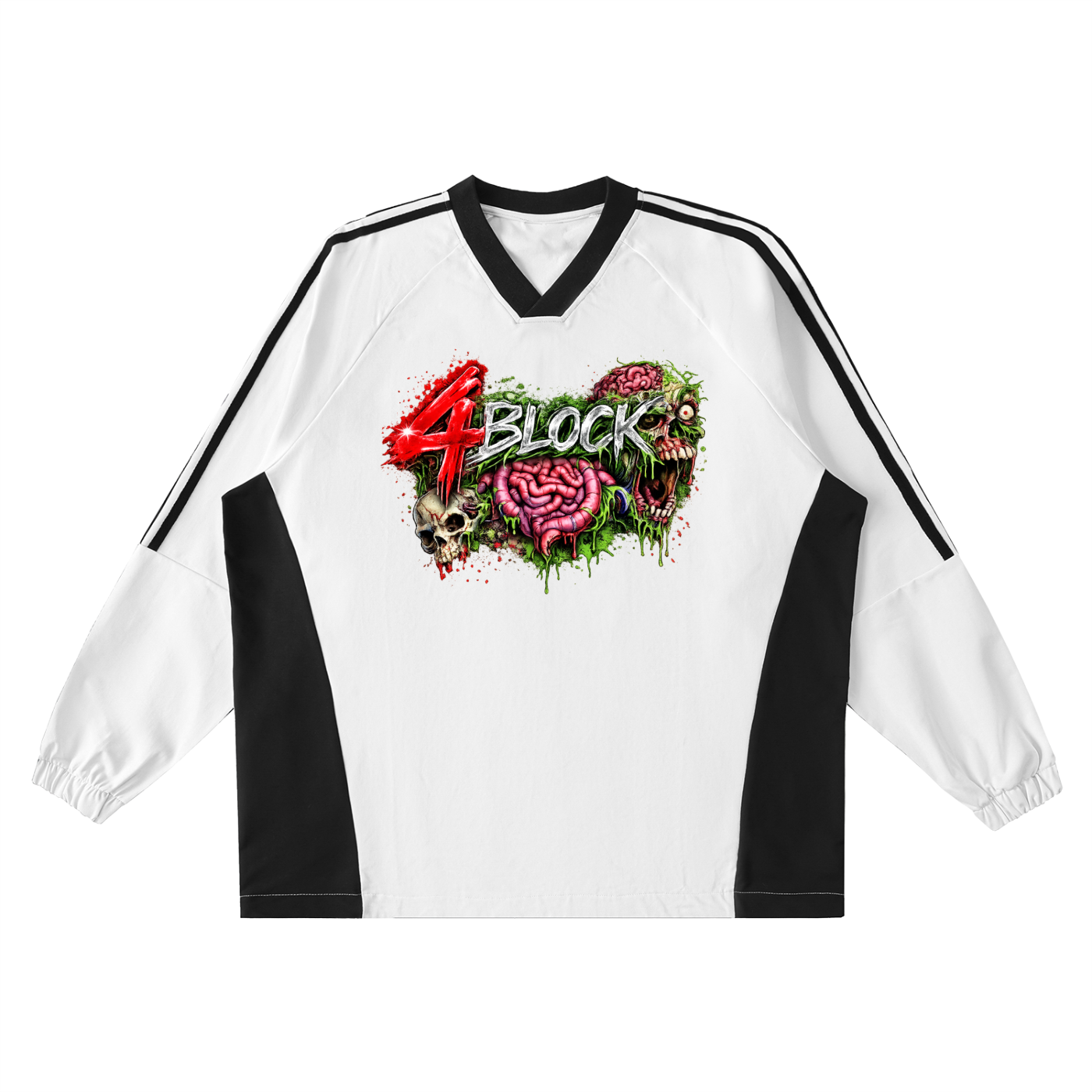 Color-Block V-Neck Long-Sleeve T-Shirt