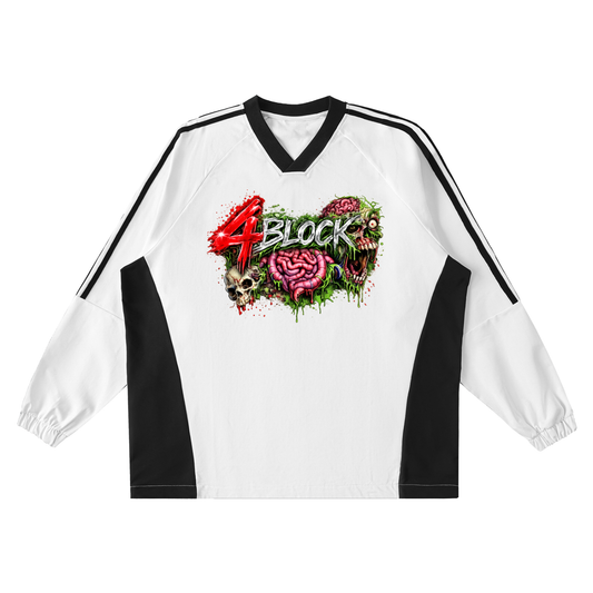 Color-Block V-Neck Long-Sleeve T-Shirt