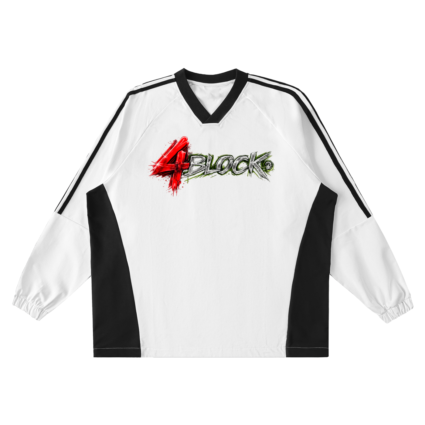 Color-Block V-Neck Long-Sleeve T-Shirt