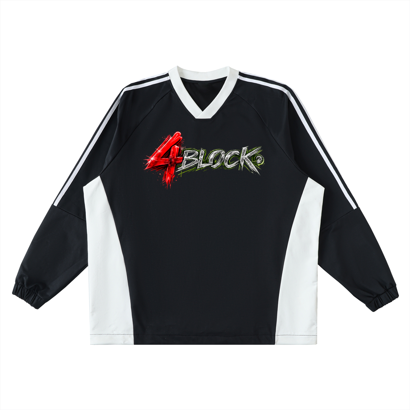 Color-Block V-Neck Long-Sleeve T-Shirt