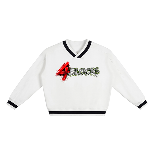 V-Neck Contrast Collar Boxy Sweatshirt