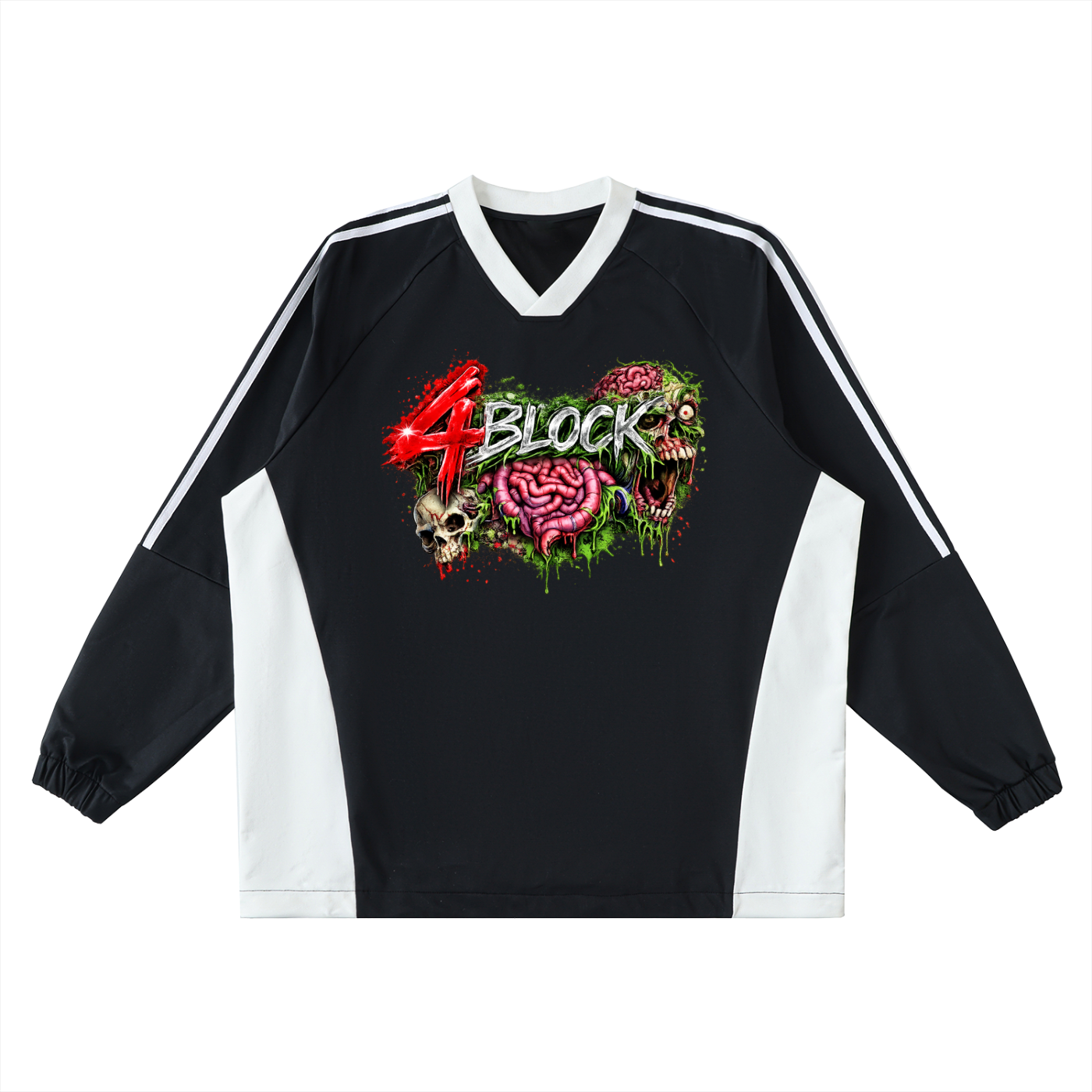 Color-Block V-Neck Long-Sleeve T-Shirt